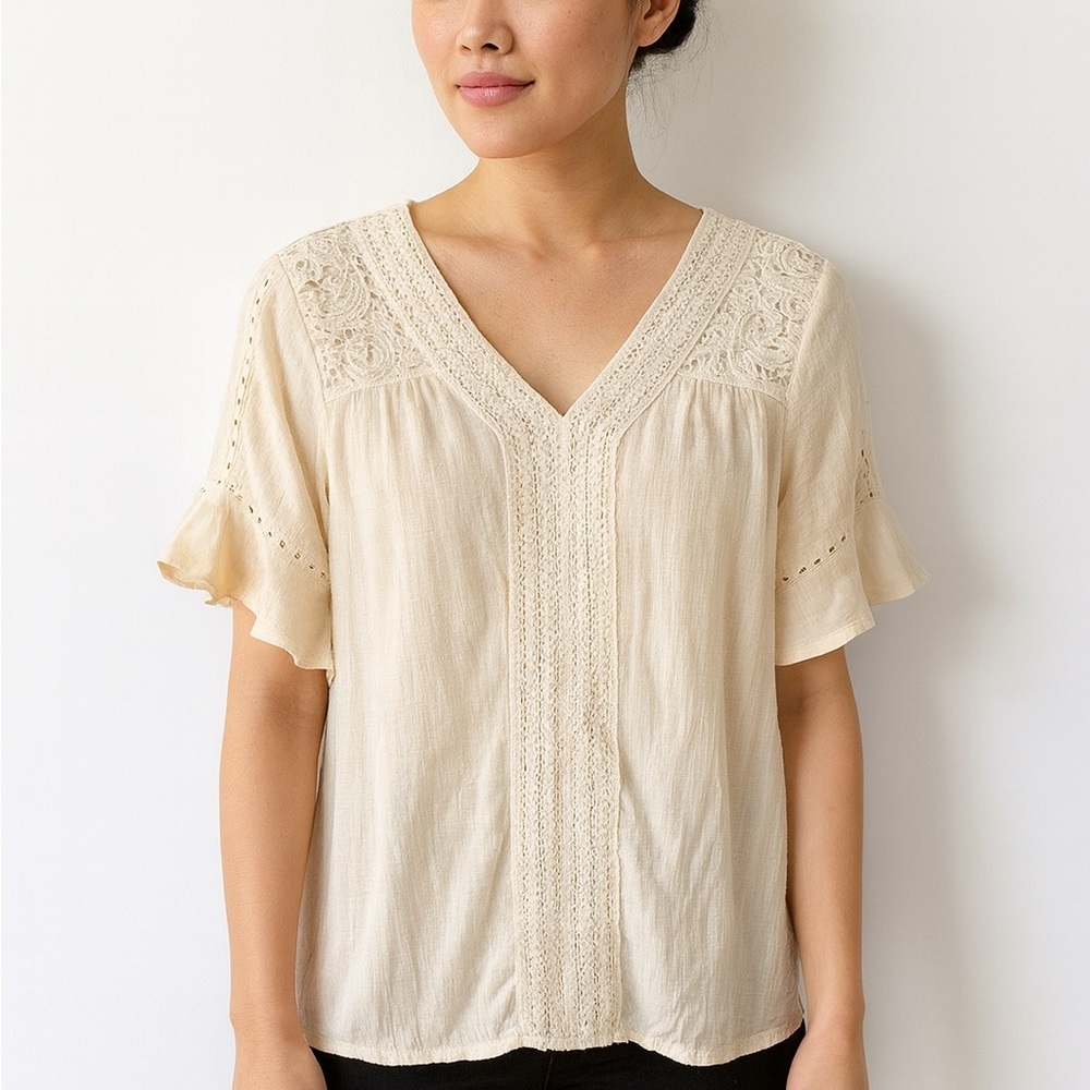 Style & Co. Flutter Sleeve Cream top, Size S